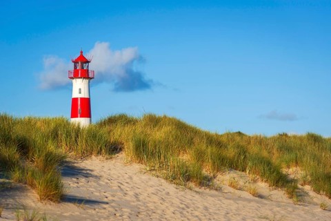 The Lister lighthouse at Ellenbogen, morning light, morning mood, dune, North Sea island, Sylt