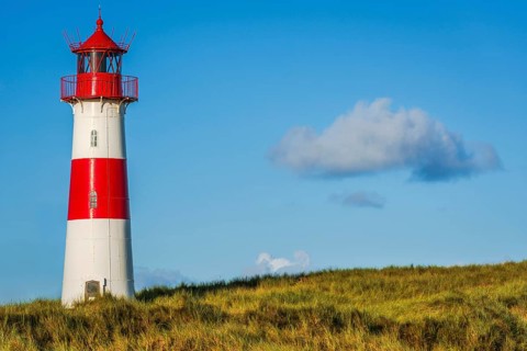 The Lister lighthouse at Ellenbogen, morning light, morning mood, dune, North Sea island, Sylt