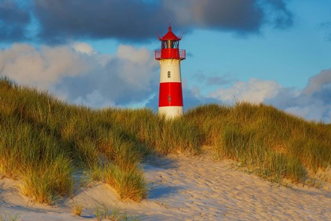 The Lister lighthouse at Ellenbogen, morning light, morning mood, dune, North Sea island, Sylt