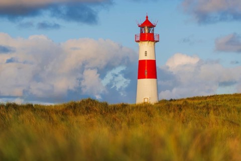 The Lister lighthouse at Ellenbogen, morning light, morning mood, dune, North Sea island, Sylt
