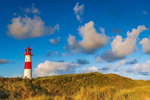 The Lister lighthouse at Ellenbogen, morning light, morning mood, dune, North Sea island, Sylt