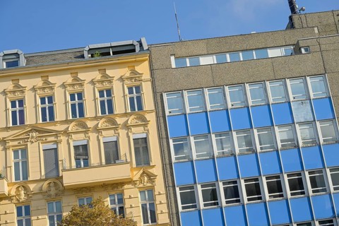 Residential buildings, old building, new building, Bismarckstraße, Charlottenburg,