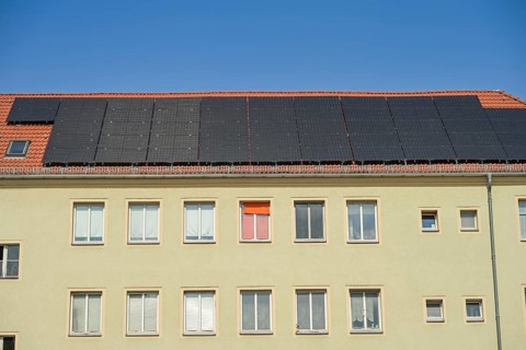 New solar roof, residential building, Storkower Straße, Prenzlauer Berg, Pankow, Berlin, Germany