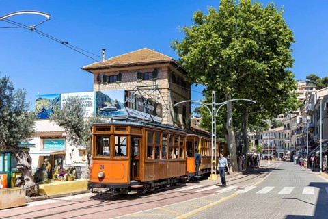 Historic tram Tranvia de Soller public transport public transport on Majorca at the railway station