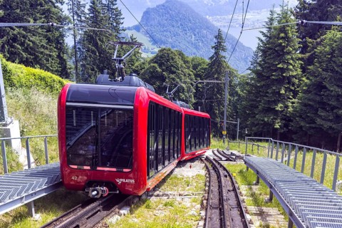 Pilatus railway Cogwheel railway to Mount Pilatus in the Swiss Alps in Pilatus, Switzerland