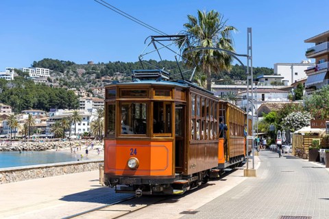 Historic tram Tranvia de Soller public transport public transport in Majorca in Port de Soller,