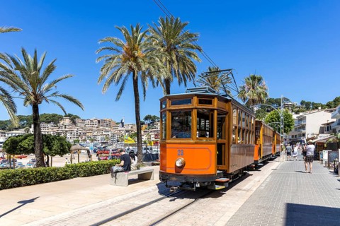 Historic tram Tranvia de Soller public transport public transport in Majorca in Port de Soller,