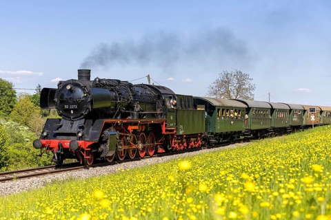 Fiery Elias steam train on the Strohgäubahn steam railway railway steam locomotive in Weissach,