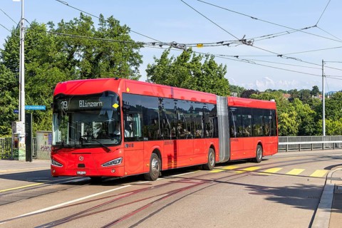 Bernmobil articulated bus type IRIZAR ie bus18 at Casinoplatz in Bern, Switzerland