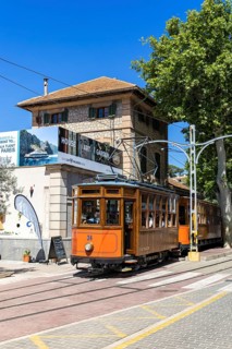 Historic tram Tranvia de Soller public transport public transport on Majorca at the railway station