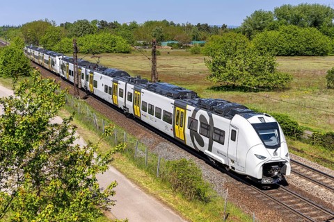Train of the S-Bahn Rhein-Neckar of Deutsche Bahn DB Regio type Siemens Mireo on the railway line