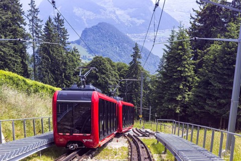 Pilatus railway Cogwheel railway to Mount Pilatus in the Swiss Alps in Pilatus, Switzerland