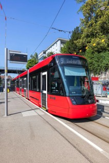 Stadler Tramlink tram operated by Bernmobil at the Kursaal stop in Bern, Switzerland