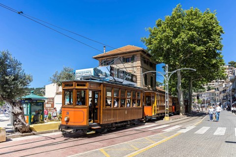 Historic tram Tranvia de Soller public transport public transport on Majorca at the railway station