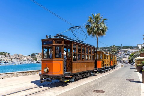 Historic tram Tranvia de Soller public transport public transport in Majorca in Port de Soller,