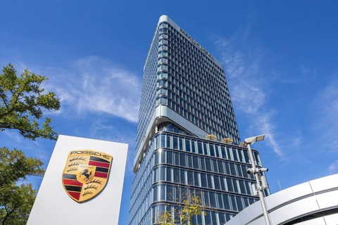 Porsche Design Tower high-rise and Porsche Centre Autohaus am Pragsattel in Stuttgart, Germany