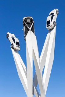 Porsche 911 cars artwork at the headquarters at Porscheplatz in Stuttgart-Zuffenhausen in