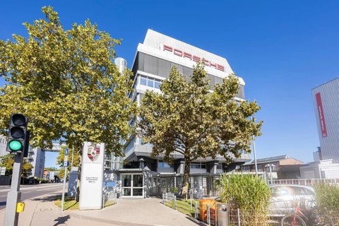 Porsche headquarters at Porscheplatz in Stuttgart-Zuffenhausen in Stuttgart, Germany