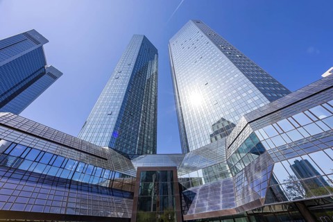 Deutsche Bank AG headquarters in the skyscraper tower in Frankfurt, Germany