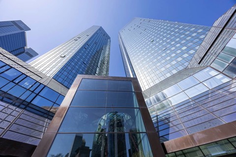 Deutsche Bank AG headquarters in the skyscraper tower in Frankfurt, Germany