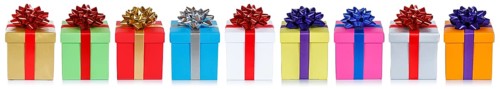 Colourful Christmas gifts Christmas birthday gifts banner gift isolated in front of a white