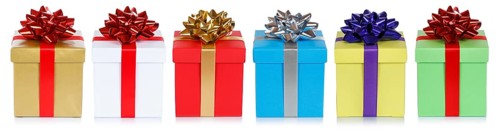 Colourful Christmas gifts Christmas birthday gifts isolated in front of a white background in