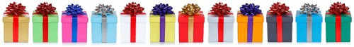 Lots of colourful Christmas gifts Christmas birthday gifts banner gift isolated against a white