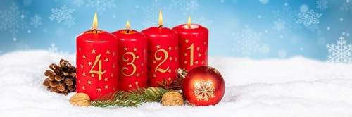 Fourth 4th Advent with candle Christmas Christmas card for Christmas time panorama snow background