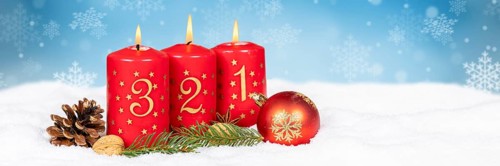 Third 3rd Advent with candle Christmas Christmas card for Christmas time snow background panorama