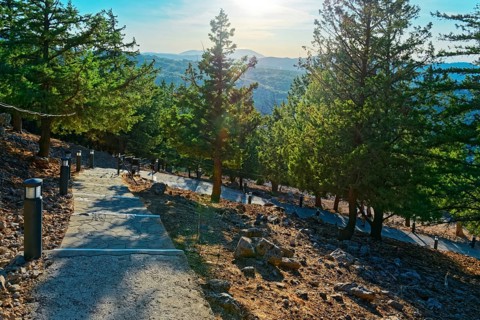 Path with over 300 steps to the chapel of the Virgin Mary Tsambika (Kyra Psili) in a sunny mountain