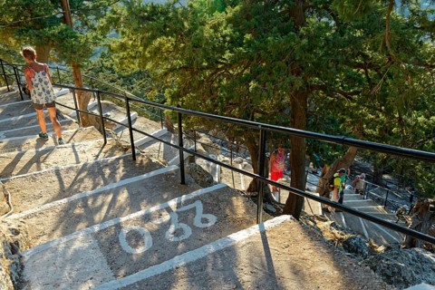 Path with over 300 steps to the Chapel of the Virgin Mary Tsambika (Kyra Psili), surrounded by