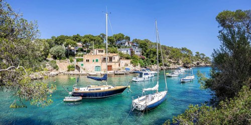 Bay of Cala Figuera on Majorca with boats holiday by the sea panoramic trip in Cala Figuera, Spain