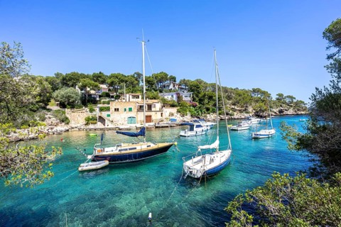 Bay of Cala Figuera on Majorca with boats holiday by the sea trip in Cala Figuera, Spain