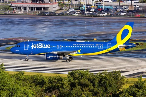 A JetBlue Airways Airbus A320 aircraft with the registration N775JB and the JetBlue Honours our