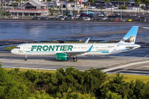 An Airbus A321neo aircraft of Frontier Airlines with the registration N629FR at San Juan Airport,
