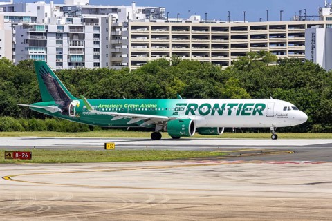 An Airbus A321neo aircraft of Frontier Airlines with the registration number N603FR at San Juan