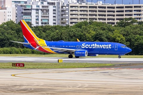 A Boeing 737-800 aircraft of Southwest Airlines with the registration number N8326F at San Juan