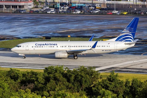 A Copa Airlines Boeing 737-800 aircraft with the registration HP-1855CMP at San Juan Airport,