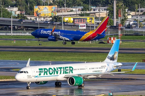 An Airbus A321neo aircraft of Frontier Airlines with the registration N629FR at San Juan Airport,