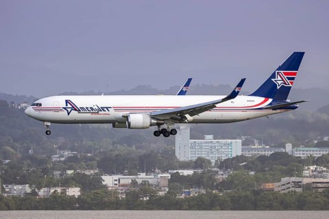 A Boeing 767-300ER BDSF aircraft of Amerijet International with registration N432AX at San Juan