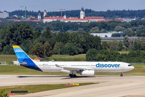 An Airbus A330-300 aircraft of Discover Airlines with the registration D-AIKO at Munich Airport,