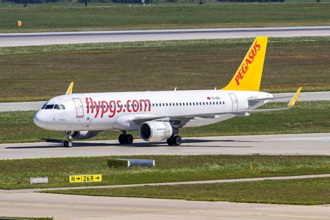 A Pegasus Airlines Airbus A320 aircraft with the registration TC-DCI at Munich Airport, Germany