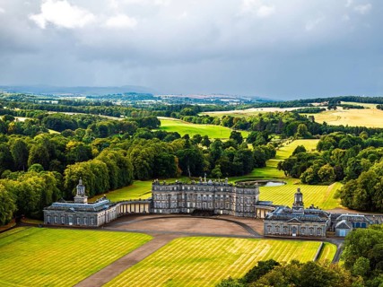 Hopetoun House from a drone, South Queensferry, Edinburgh, Scotland, United Kingdom