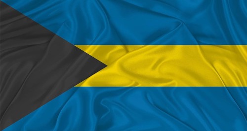 Flag of Bahamas with cloth texture. Close up of Bahamas flag waving