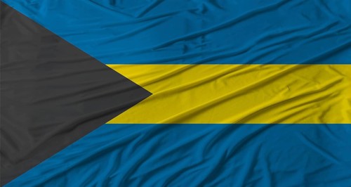 Bahamian flag waving. Flag of Bahamas with cloth texture