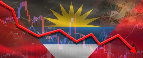 Antigua and Barbuda financial crisis on economic graph. Financial fall of Antigua and Barbuda on