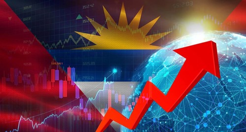 Global financial growth with Antigua and Barbuda flag. Financial growth with Antigua and Barbuda