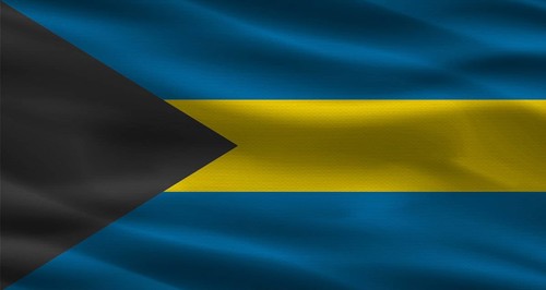 Bahamas flag with fabric texture. Realistic flag of Bahamas waving