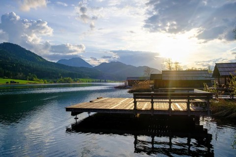 Evening atmosphere at Lake Weissensee, near Techendorf, Carinthia, Austria