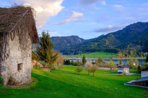 Evening atmosphere at Lake Weissensee, near Techendorf, Carinthia, Austria